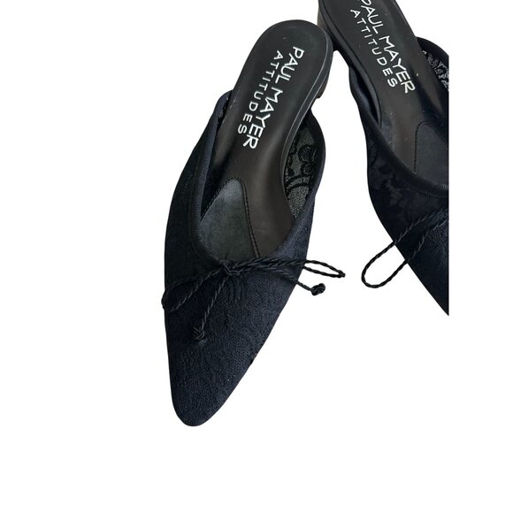PAUL MAYER Attitudes Black Lace Bow Mules Flats Size 6 NEW NWOB - Picture 6 of 7